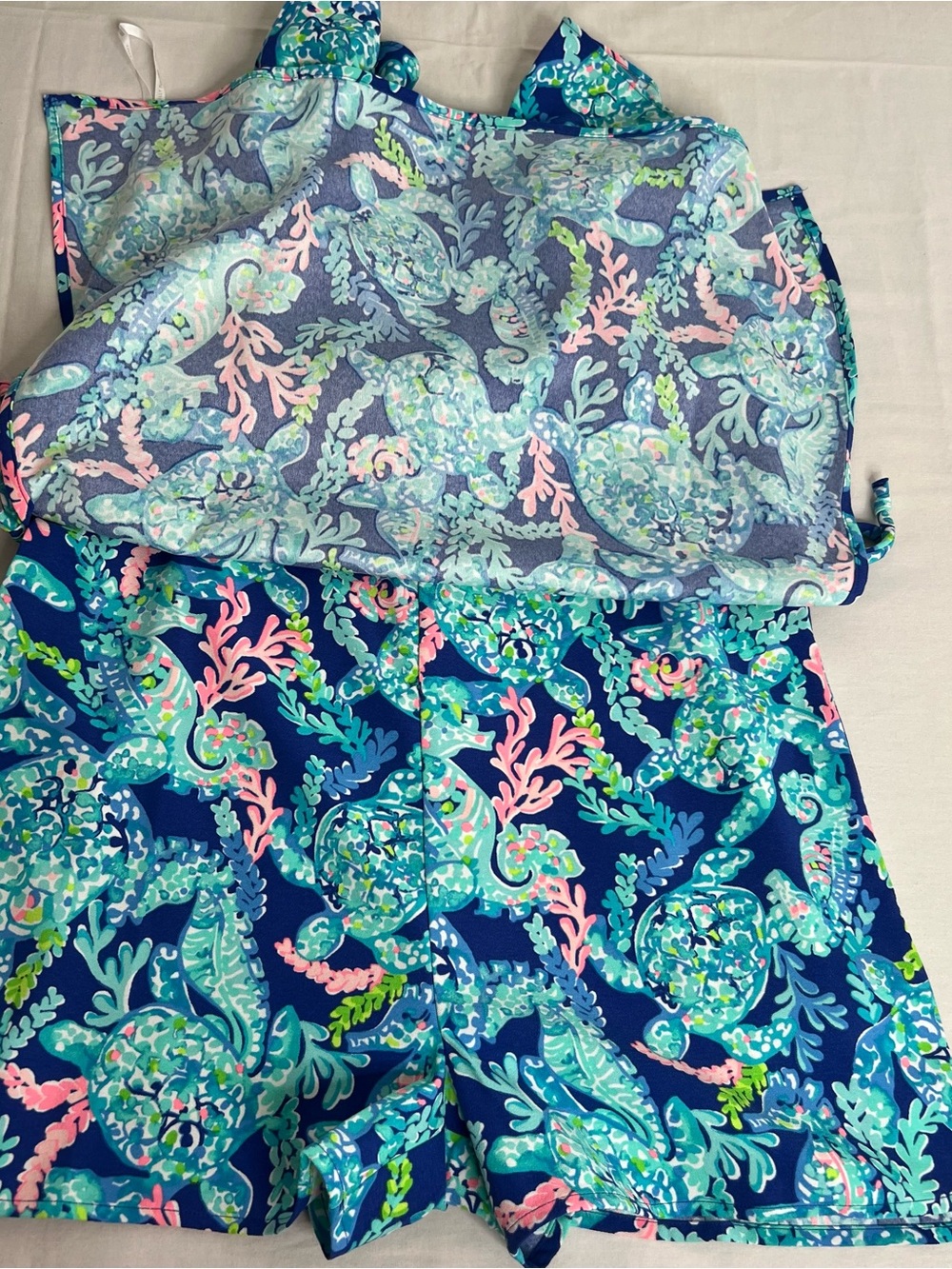 Nwt LILLY PULITZER Zoya Ruffle Romper -Corsica Blue Turtle Villa- Size 8 - Picture 7 of 9